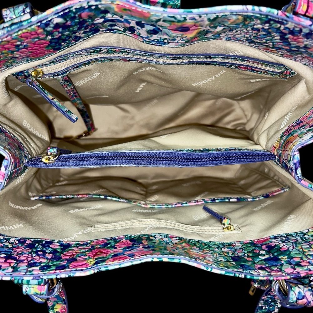 New Brahmin Leather 3-Pc Set, FIORA Shoulder Bag & 2 Wallets, Spring Ditsy - Picture 8 of 14
